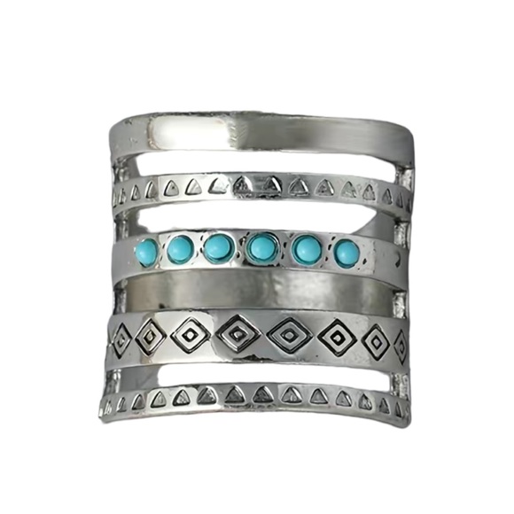 Boho Silver Plated with Turquoise Designed Ring - Picture 8 of 8